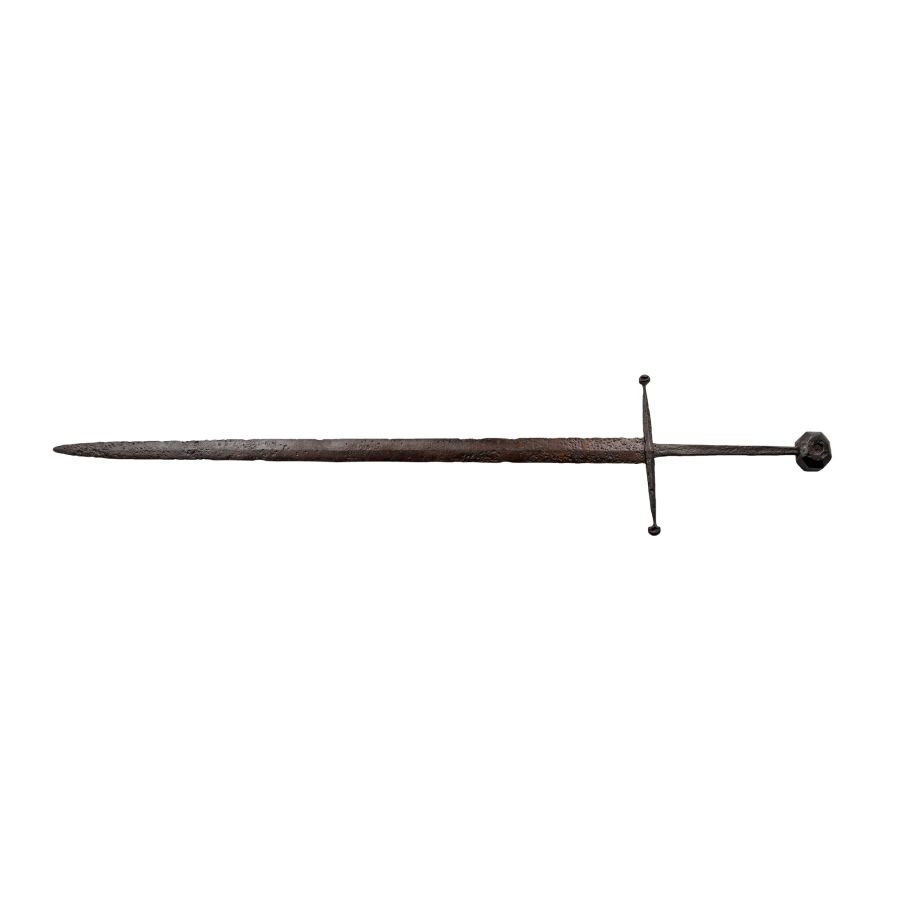 Medieval Knight's Iron Hand-and-a-Half Sword with Icosikaidigon Pommel