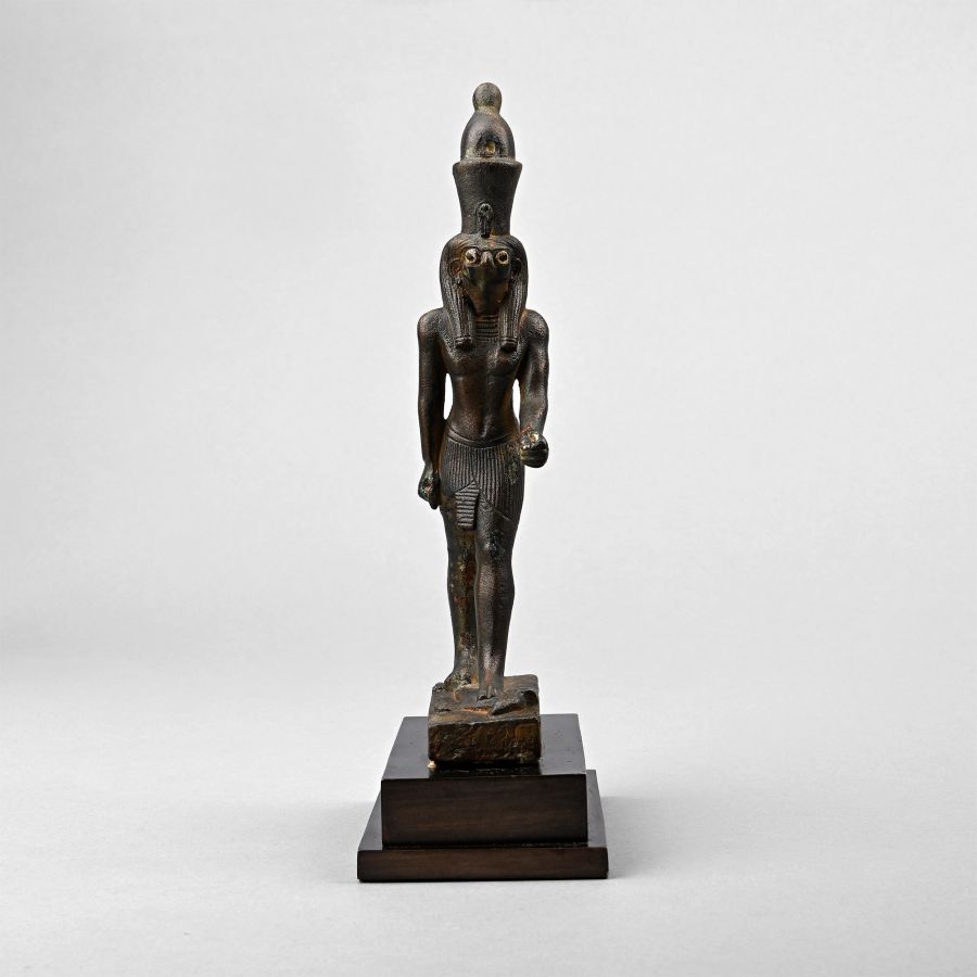 Egyptian Bronze Figure of Horus Standing on an Oryx