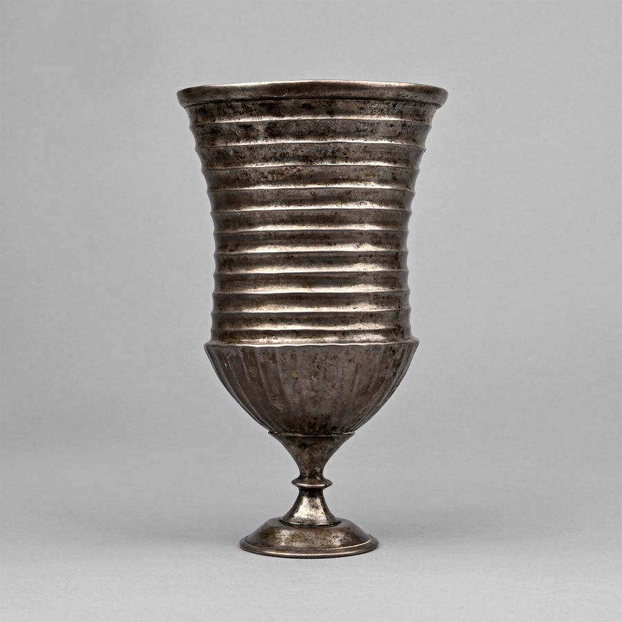 Large Graeco-Parthian Ribbed Silver Goblet