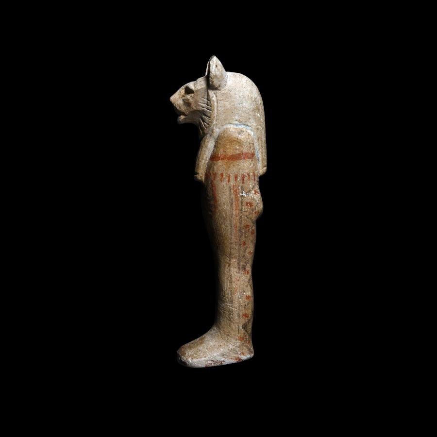Egyptian Painted Limestone Mummiform Sekhmet Statuette