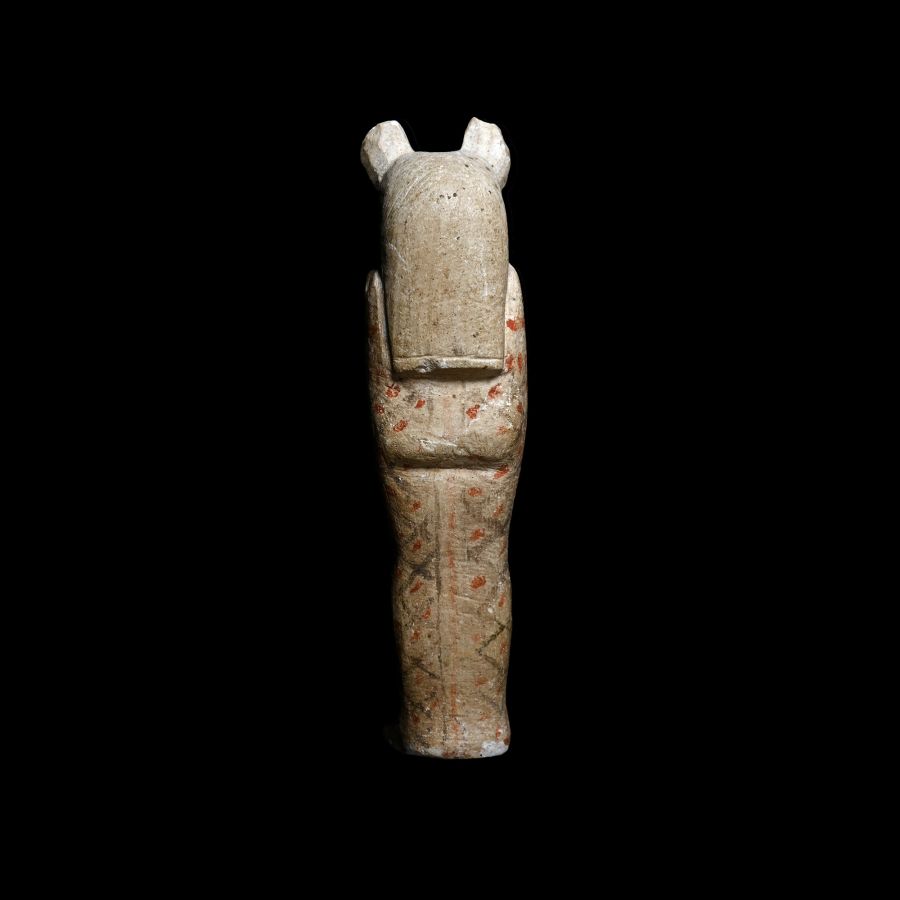 Egyptian Painted Limestone Mummiform Sekhmet Statuette