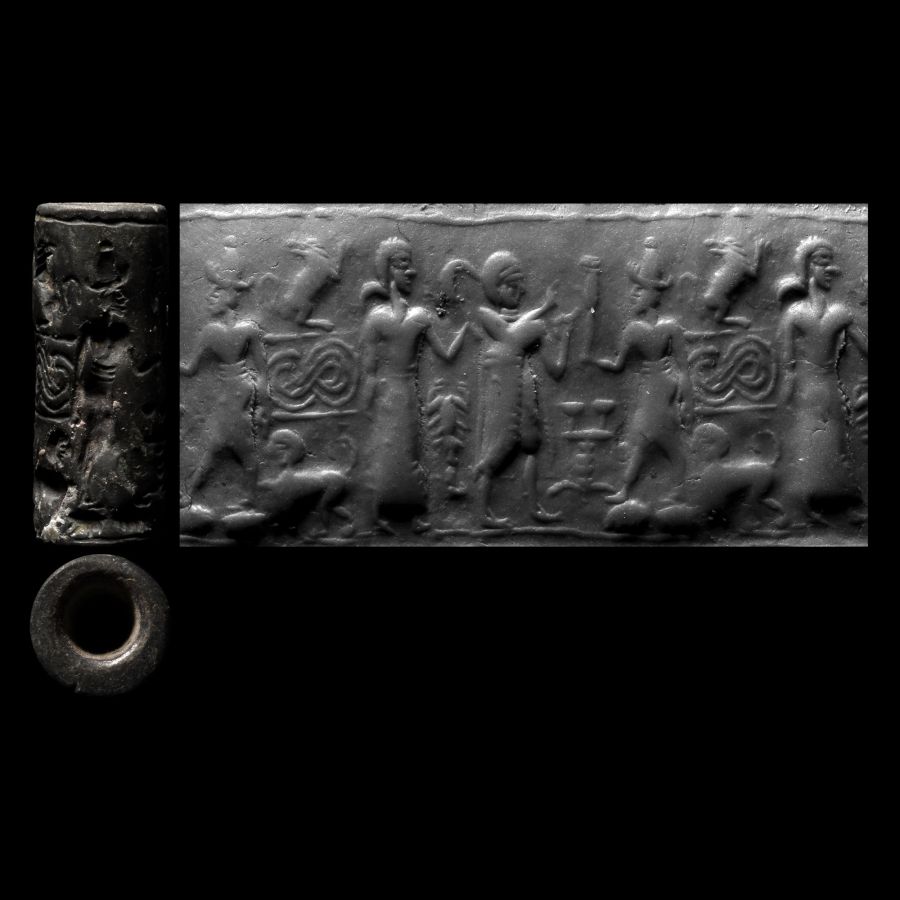Syrian Haematite Cylinder Seal with Storm God