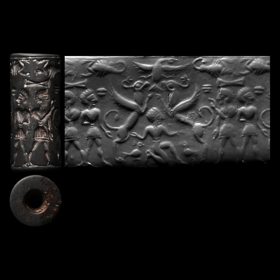 Mitanni Haematite Cylinder Seal with Figures and Animals