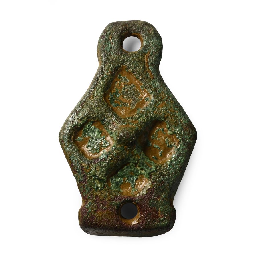 Anglo-Scandinavian Viking Bronze Stirrup Apex Mount with Diagonal Cross