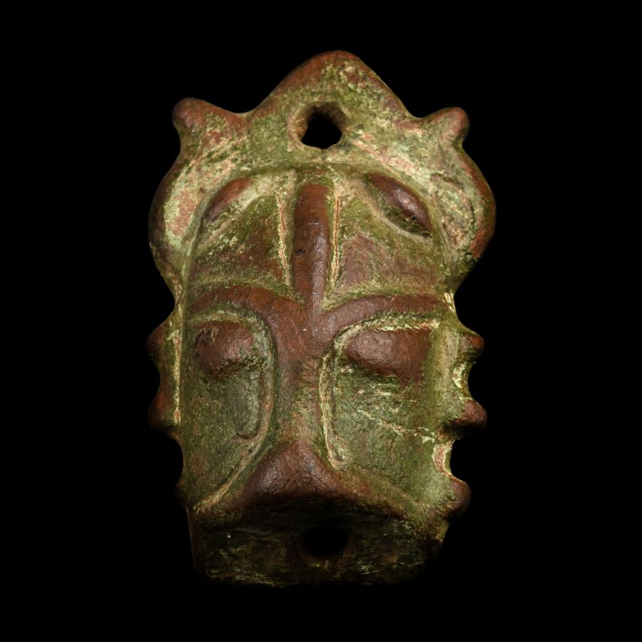 Anglo-Scandinavian Viking Bronze Stirrup Apex Mount with Three Dimensional Face