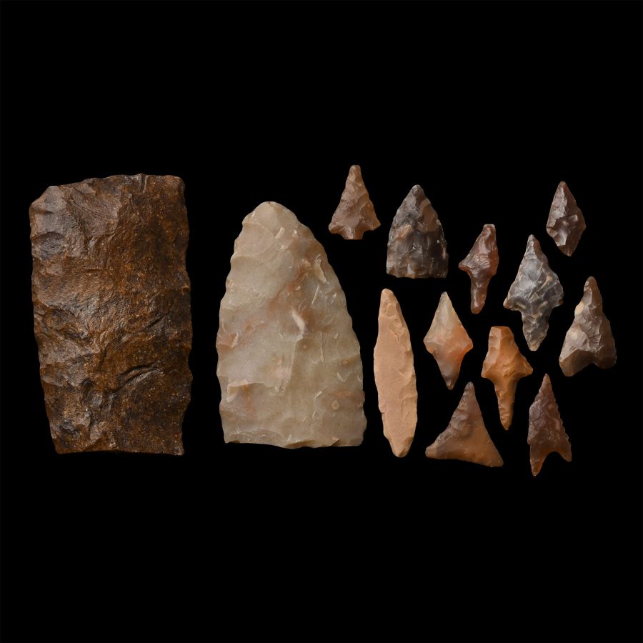 Stone Age Knapped Arrowhead and Implement Collection