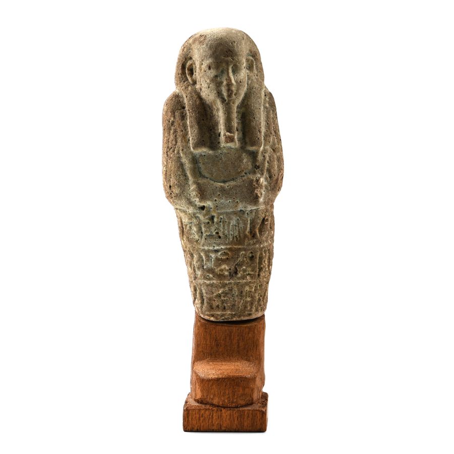 Egyptian Pale Green Glazed Faience Shabti Fragment with Hieroglyphs