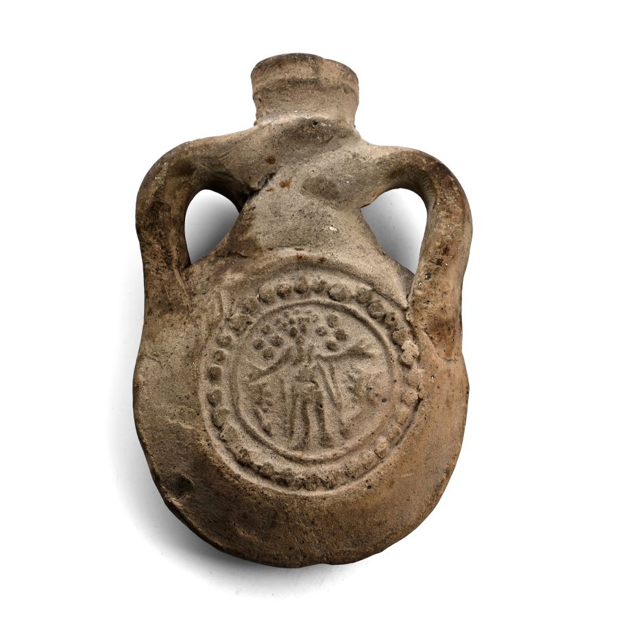 Byzantine Terracotta Pilgrim's Holy Water Ampula with St Menas