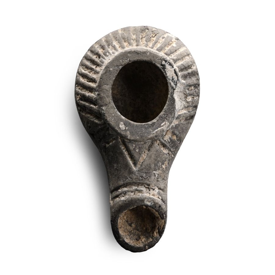 Greek Delphiniform Greyware Oil Lamp
