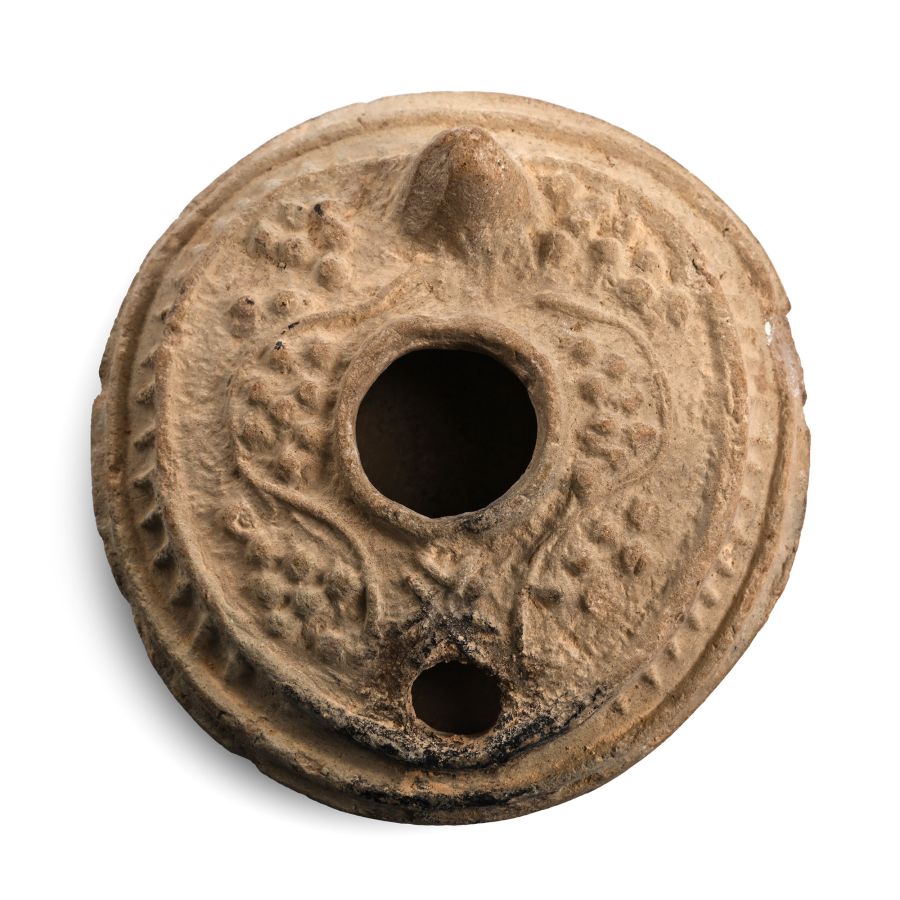 Byzantine Terracotta Oil Lamp with Grape Vines