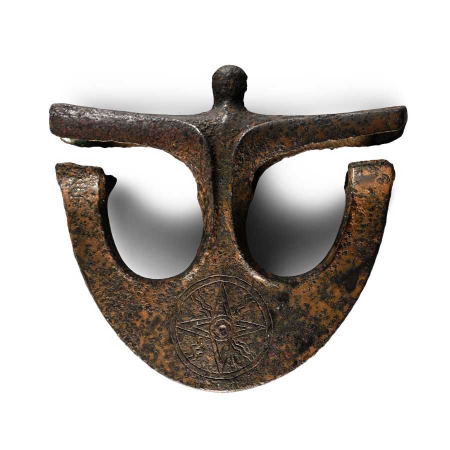 Mesopotamian Bronze 'Anchor' Axehead with Incised Star Sign of the Sun God Shamash