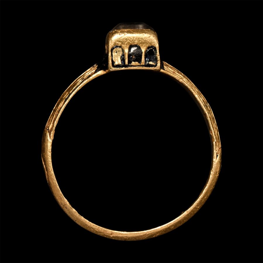 Post Medieval Enamelled Gold Ring with Table-Cut Rock Crystal Gemstone