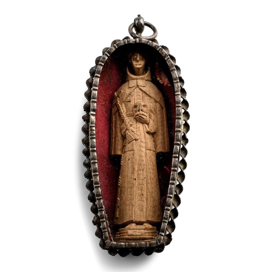 Wooden Sculpture of Saint Francis of Assisi in Silver Pendant