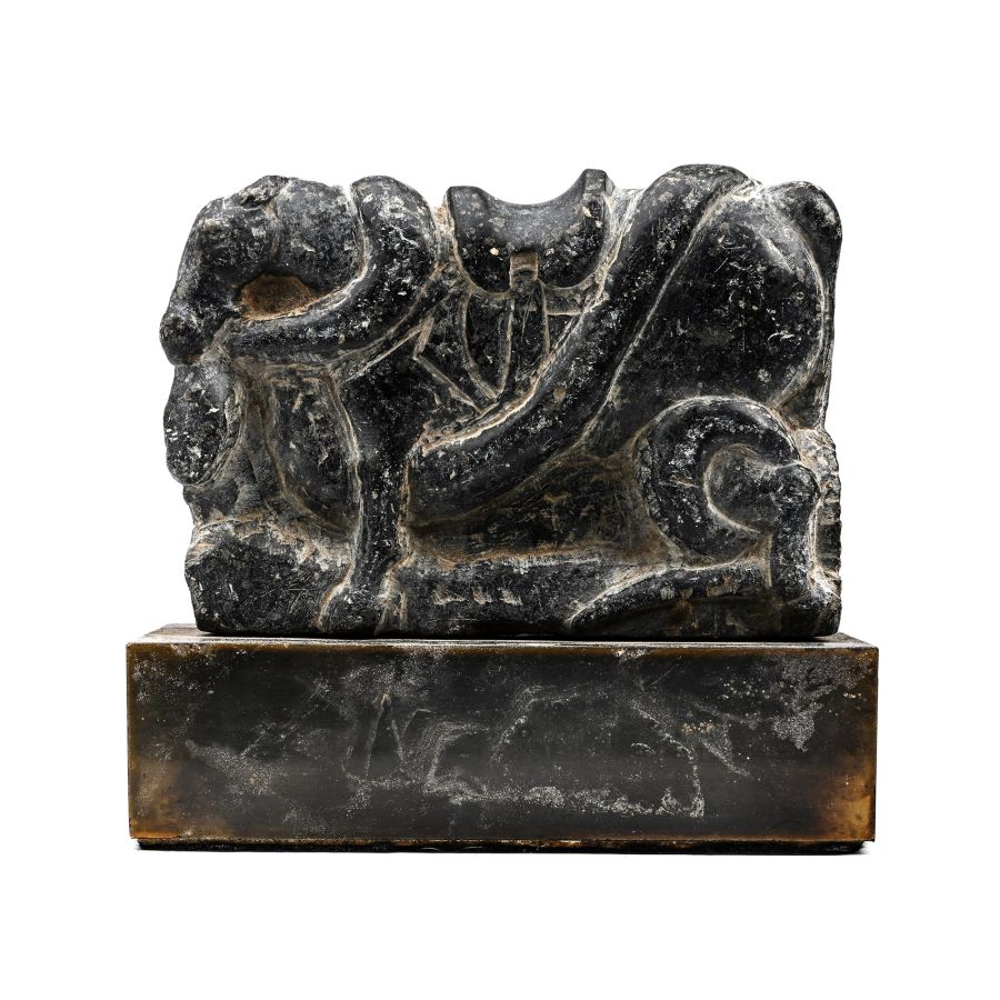 Carved Stone Panel of a Horse Attacked by a Large Snake