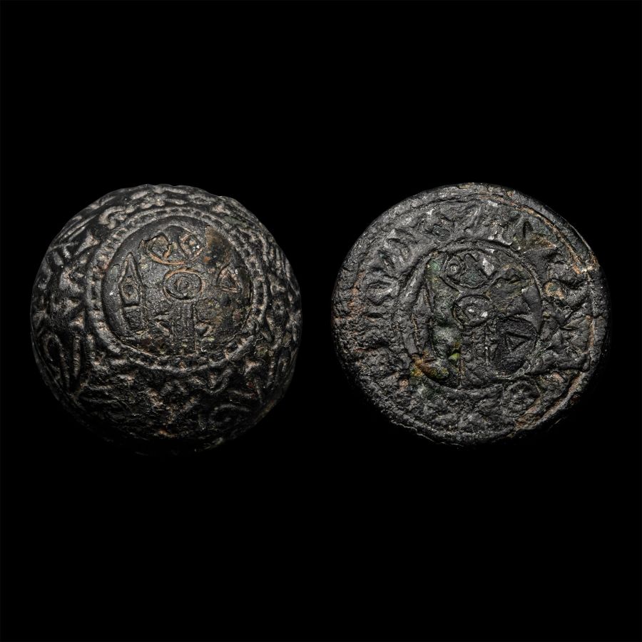 Hittite Silvered Bronze Domed Stamp Seal with Hieroglyphs