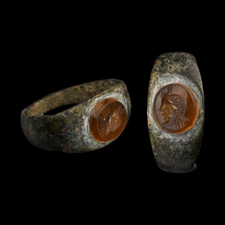 Roman Bronze Ring with Portrait Gemstone of Venus