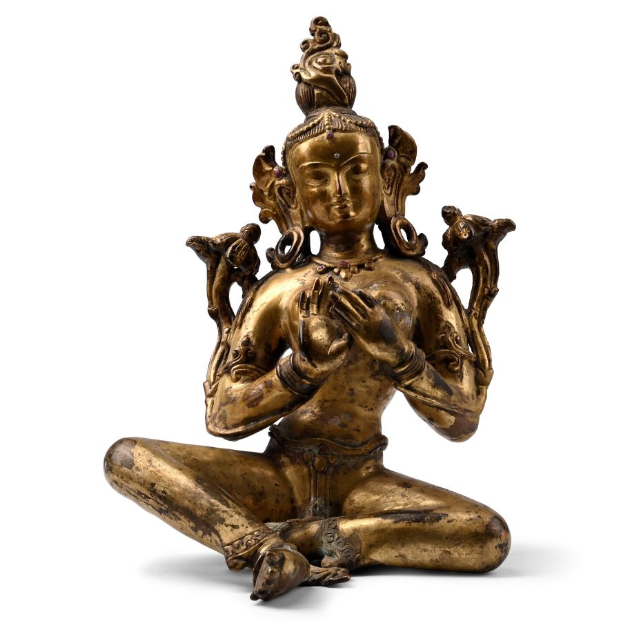 Sino Tibetan or Nepalese Gilt Bronze Seated Arya Tara Figure