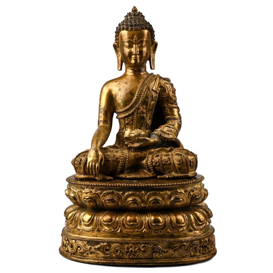 Large Tibetan Gilt Bronze Seated Buddha Figure