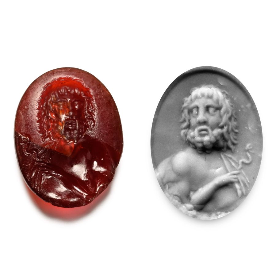 Roman Carnelian Gemstone of Asclepius, the God of Medicine with Snake