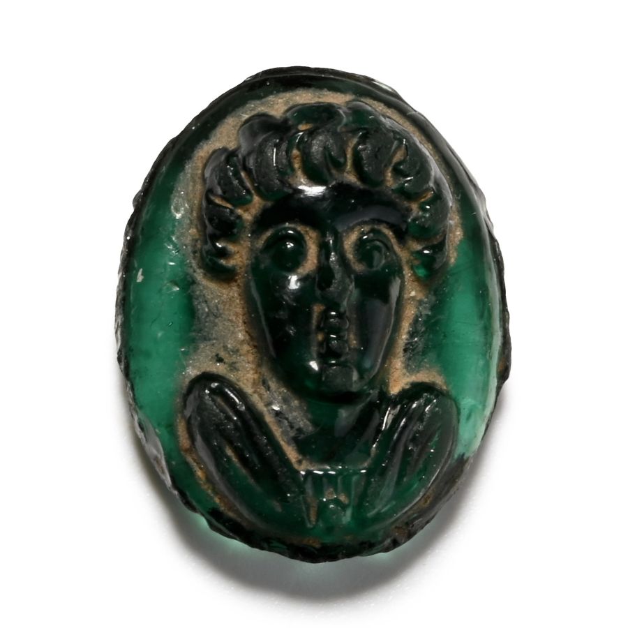 Post-Classical Green Glass Cameo of Man