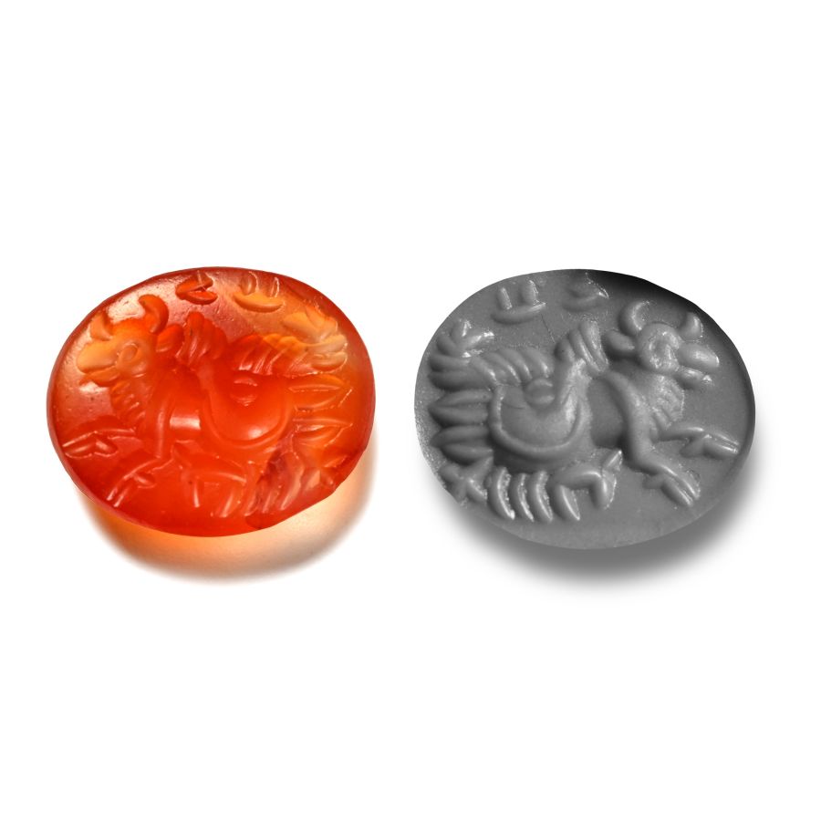 Sasanian Carnelian Gemstone of a Fantastic Creature with Pahlavi Legend