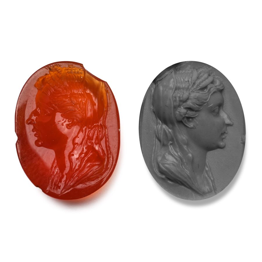 Neoclassical Carnelian Gemstone with Bust of the Roman Empress Livia as the Greek Goddess Ceres