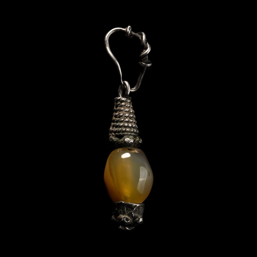 Viking Age Silver Pendant with Agate Bead