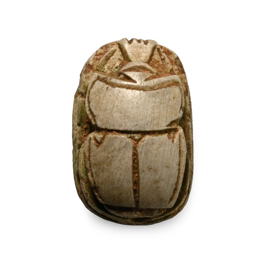 Egyptian Pale Blue Steatite Scarab with Hieroglyphs