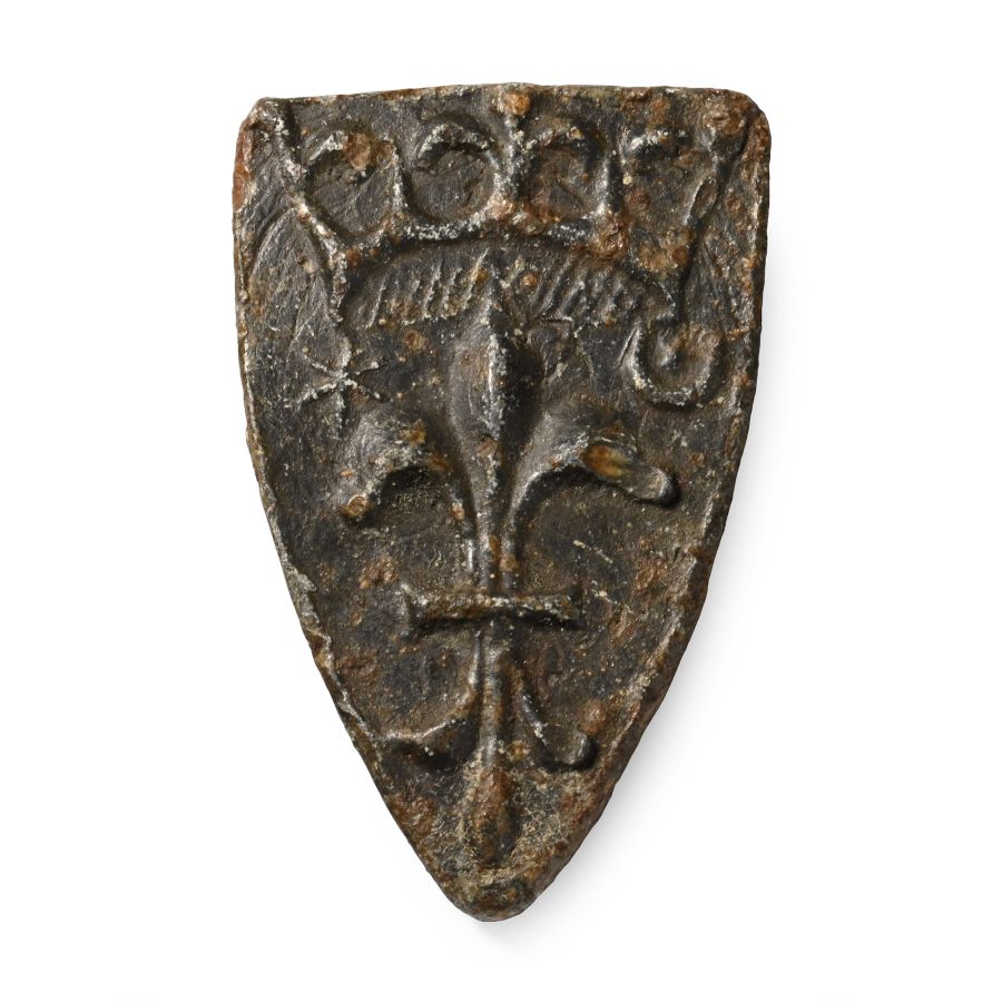 Medieval Lead Heraldic Trade Weight with Crowned Fleur-de-Lys