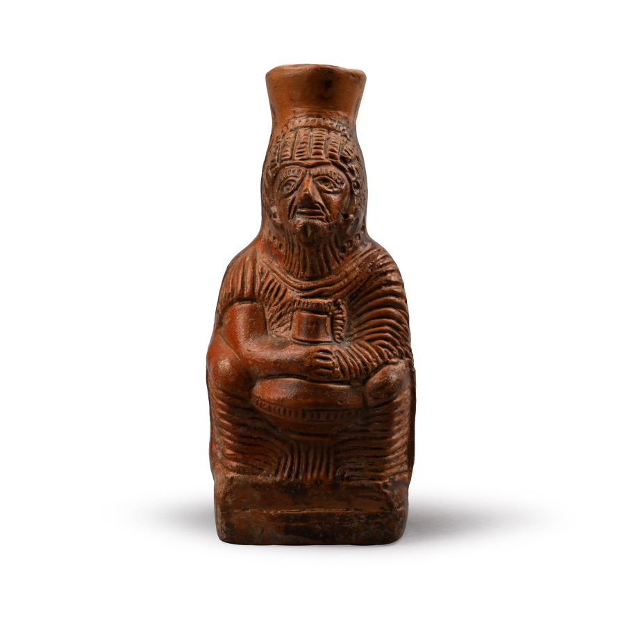 Roman Terracotta Jug of a Woman Holding a Flask
