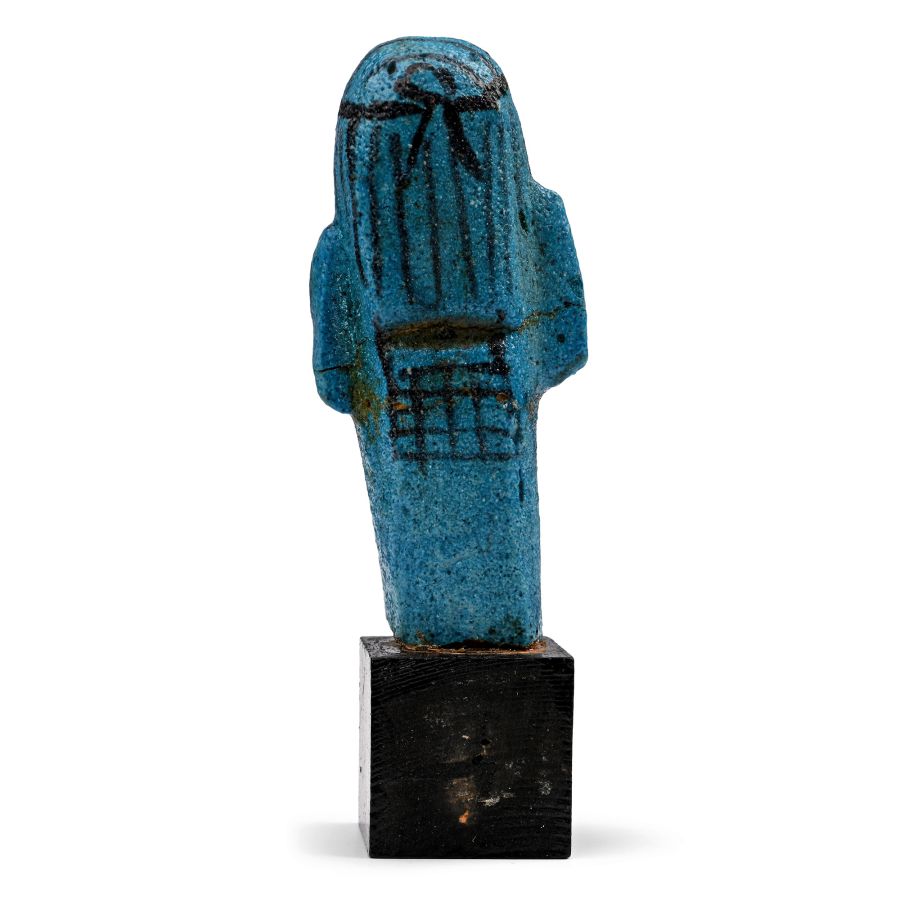 Egyptian Deep Blue Faience Shabti with Hieroglyphic Inscription