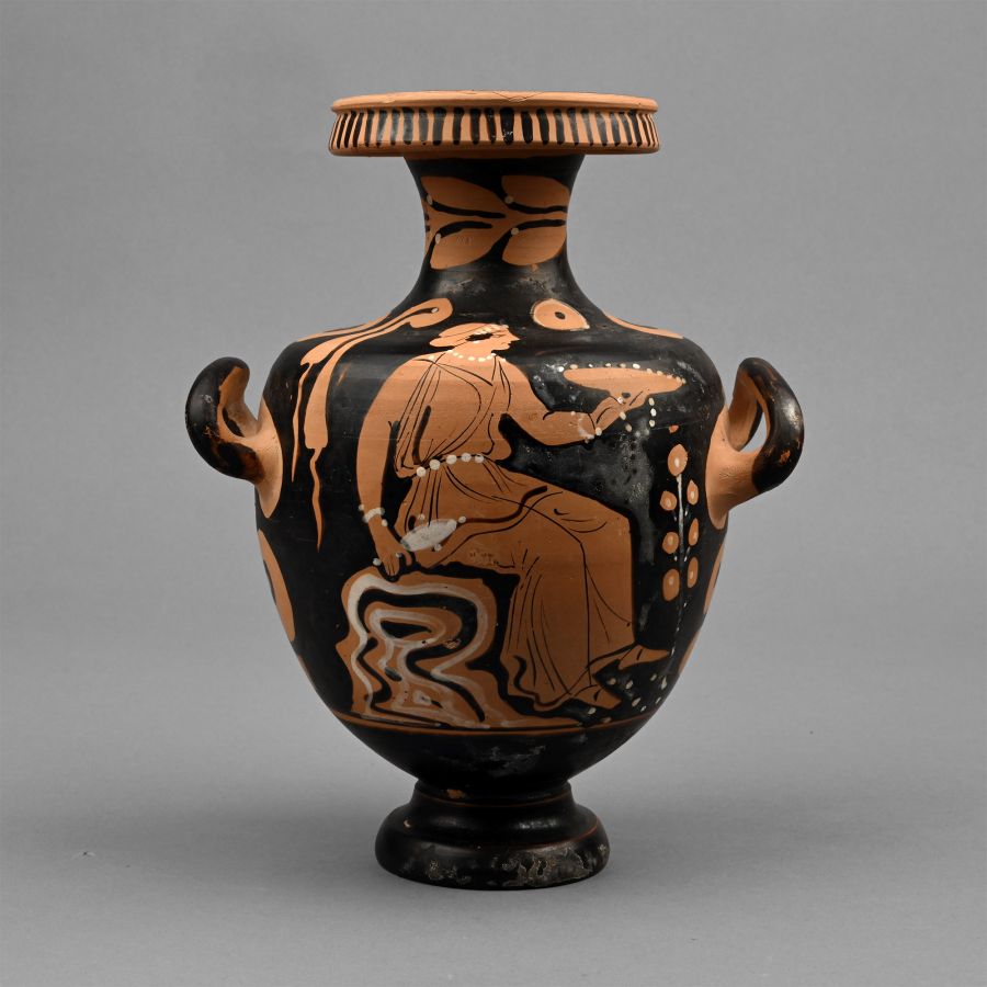 Greek Terracotta Red-Figure Hydria Depicting Offering Scene