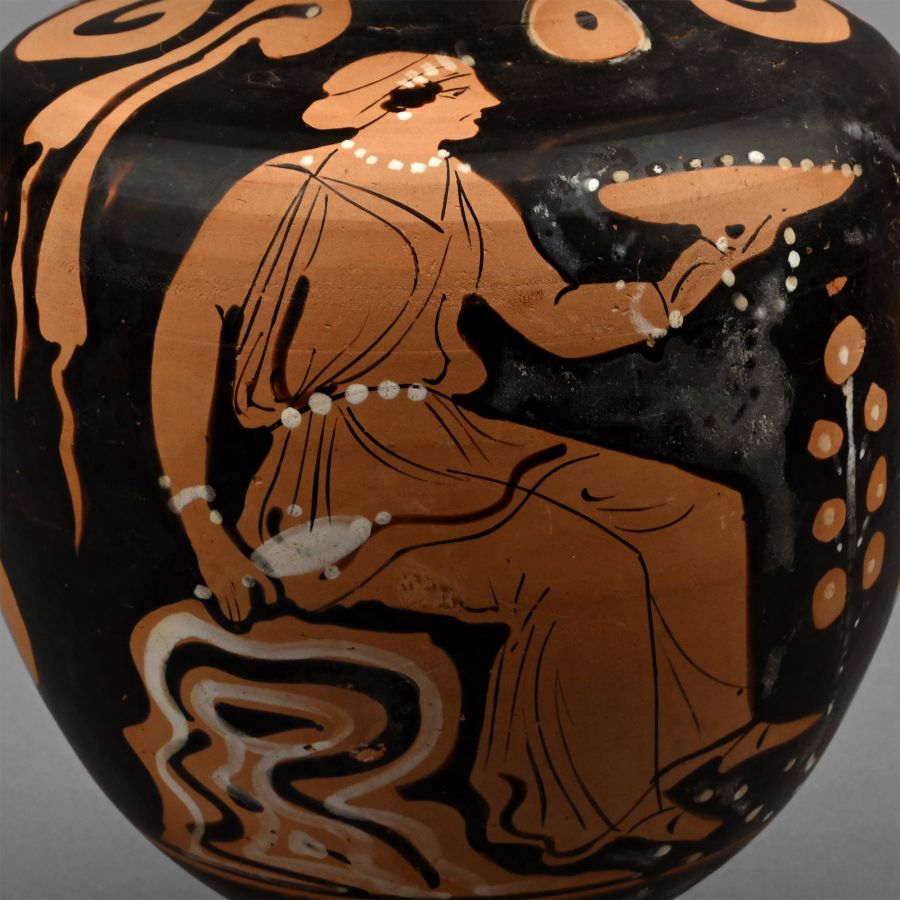 Greek Terracotta Red-Figure Hydria Depicting Offering Scene