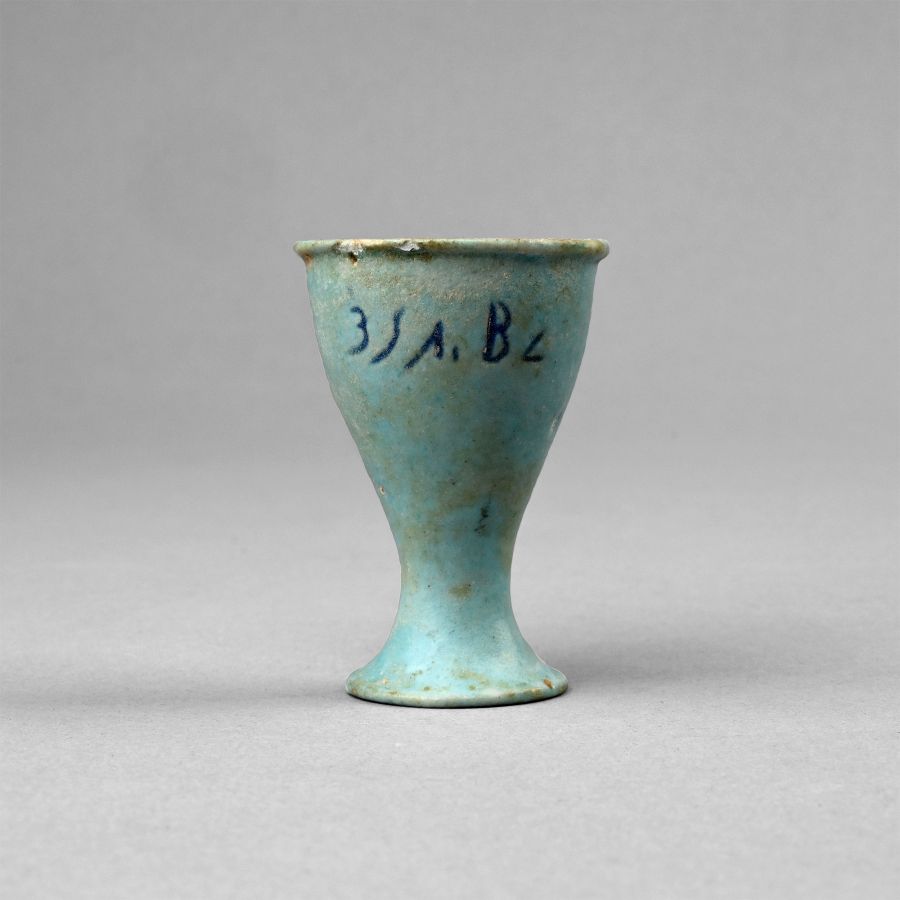 Egyptian Blue Faience Offering Cup with Inscription
