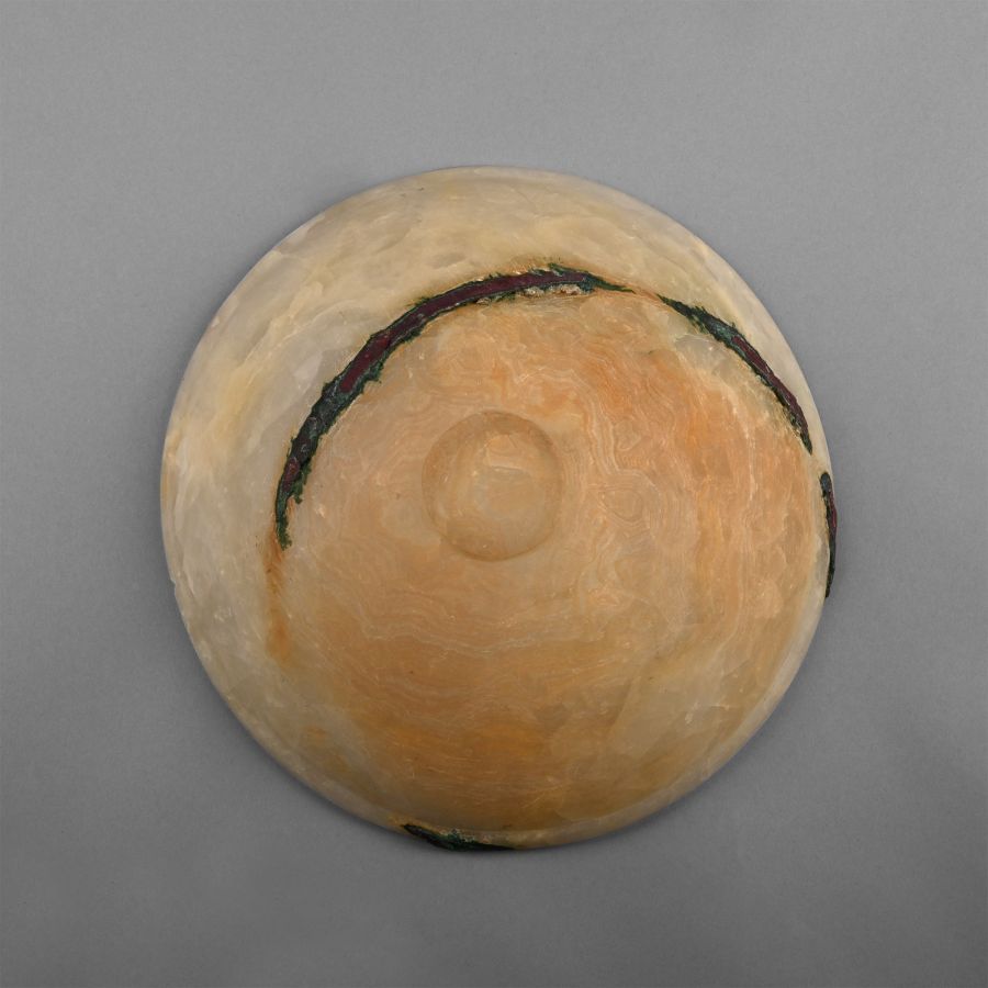 Large Bactrian Alabaster Bowl with Bronze-Encrusted Base