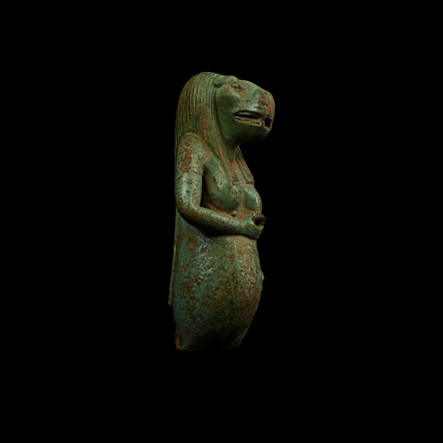Large Egyptian Blue Faience Taweret Vessel