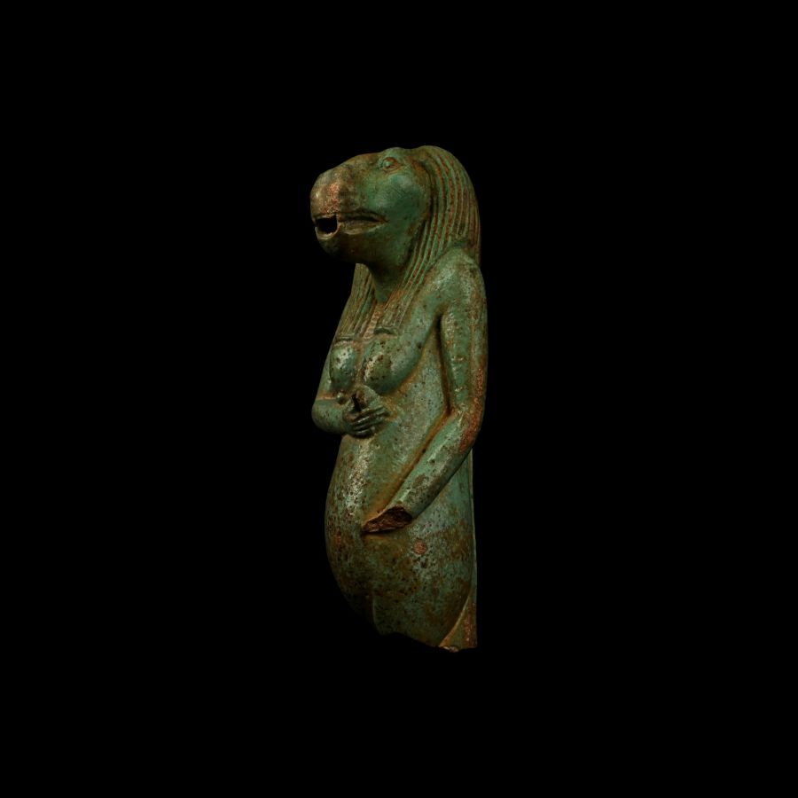 Large Egyptian Blue Faience Taweret Vessel
