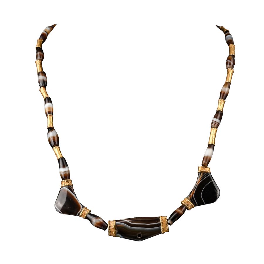 Babylonian Agate Bead Necklace with Gold Beads