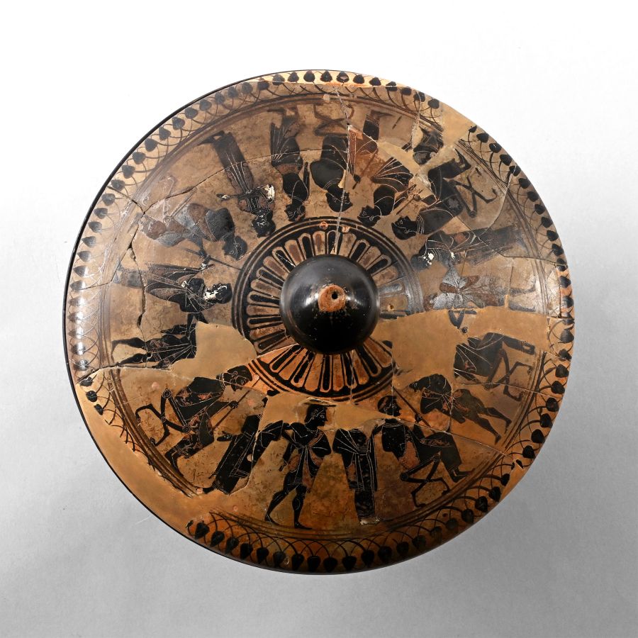 Greek Terracotta Black-Figure Pyxis with Chariot