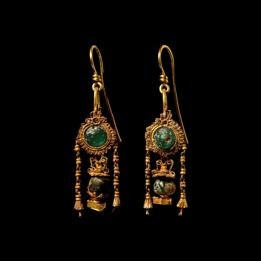 Greek Gold and Bead Drop Earrings