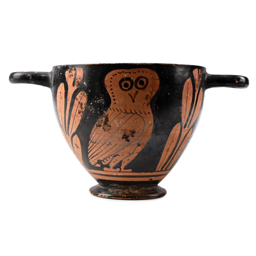 Greek Red-Figure Owl Skyphos