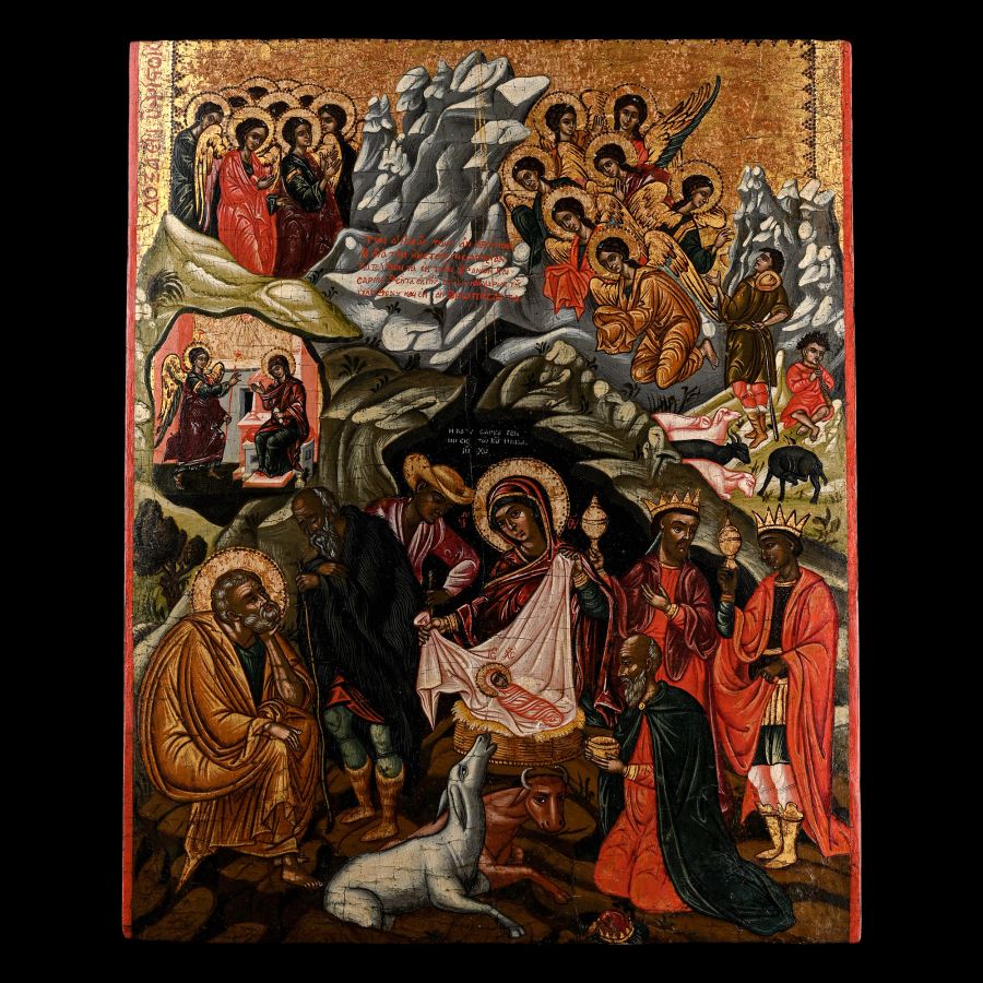 Veneto-Cretan Icon with Nativity of Christ Attributed to the Workshop of Theodore Poulakis