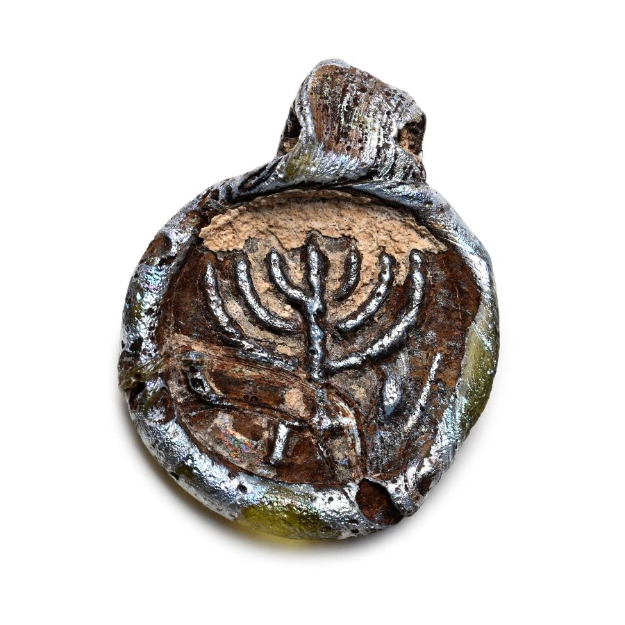 Eastern Roman Glass Pendant with Menorah