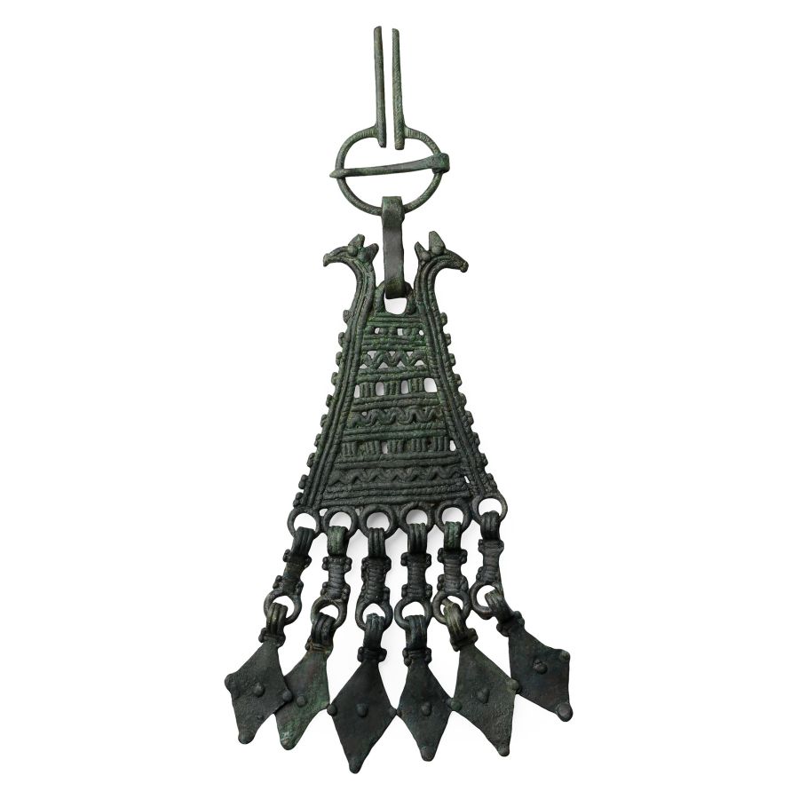 Viking Period Bronze Brooch with Pendant and Lozenge-Shaped Drops