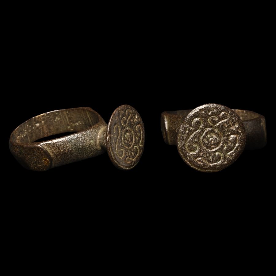 Byzantine Bronze Ring with Scrolls