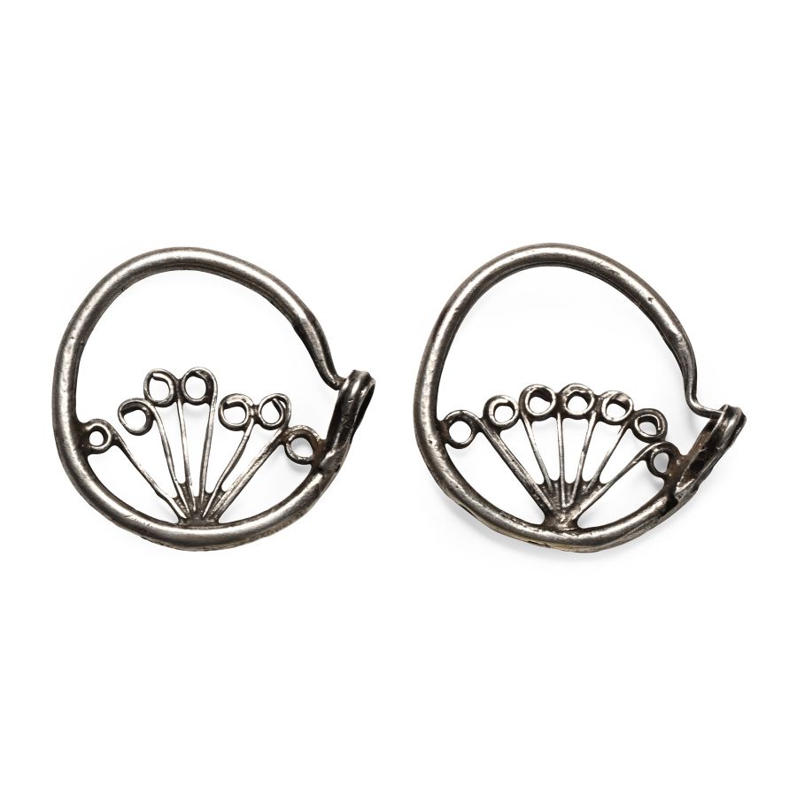 Indian Silver 'Peacock's Tail' Earring Pair