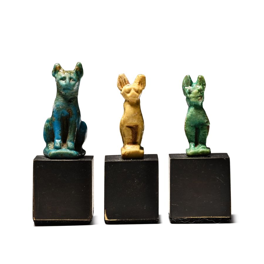 Egyptian Faience Bastet Cat Amulet Collection
