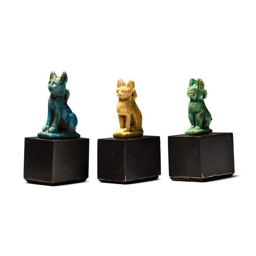 Egyptian Faience Bastet Cat Amulet Collection