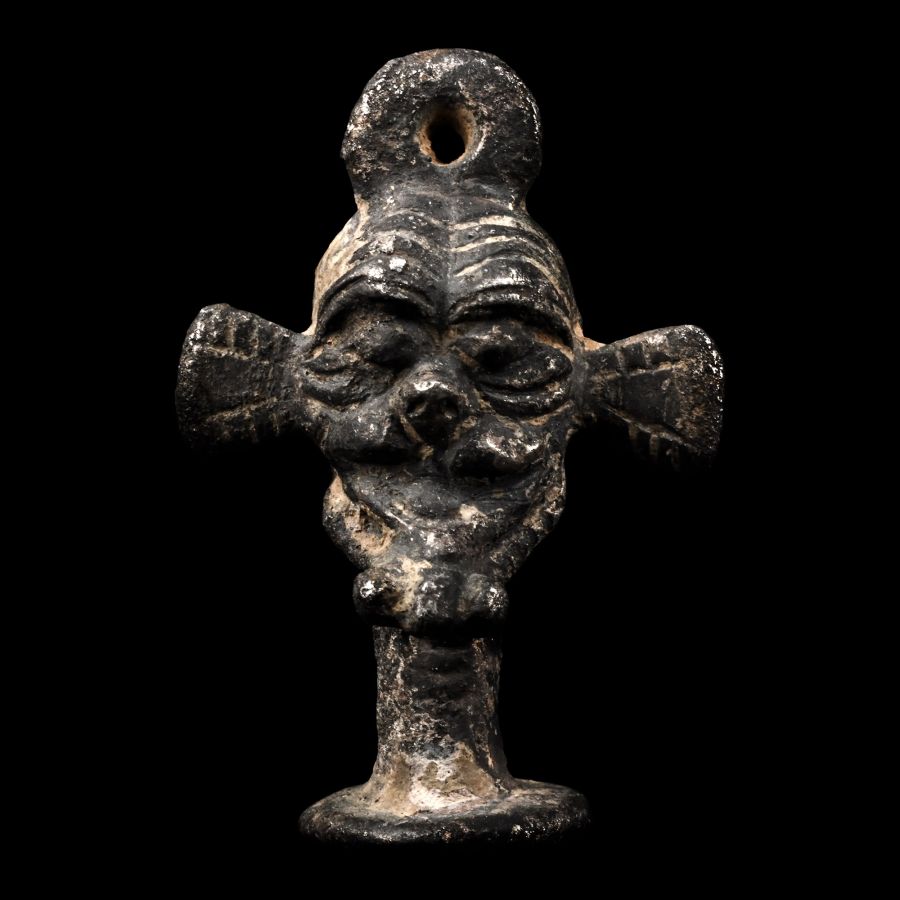 Mesopotamian Silver Stamp Seal with Janiform Head of the God Pazuzu