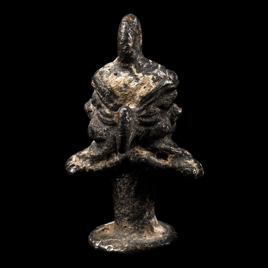 Mesopotamian Silver Stamp Seal with Janiform Head of the God Pazuzu